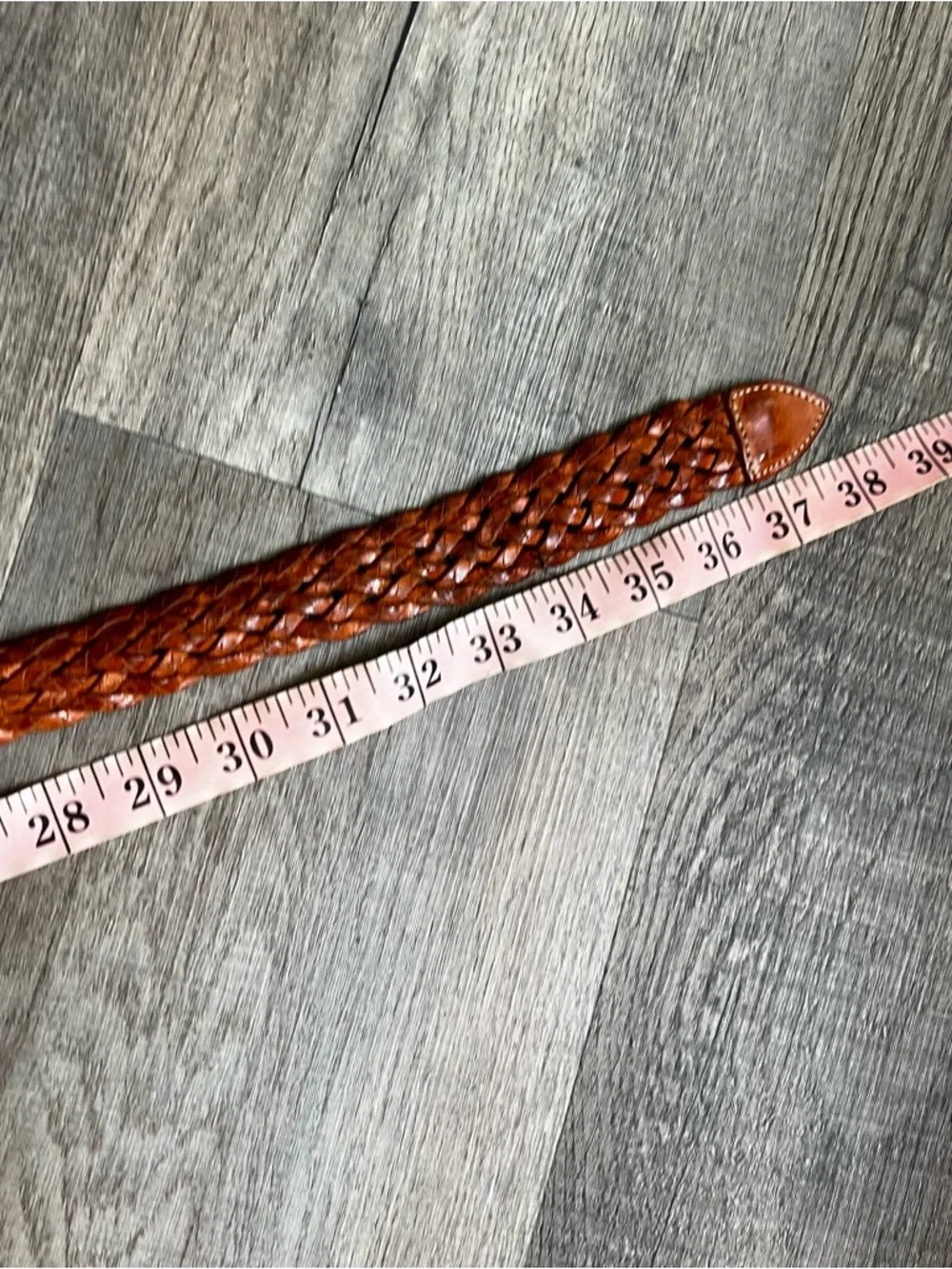 Vintage Braided Genuine Leather Belt - Tan size large Silver accents